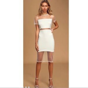 White Mesh Short Sleeve Bodycon Dress
